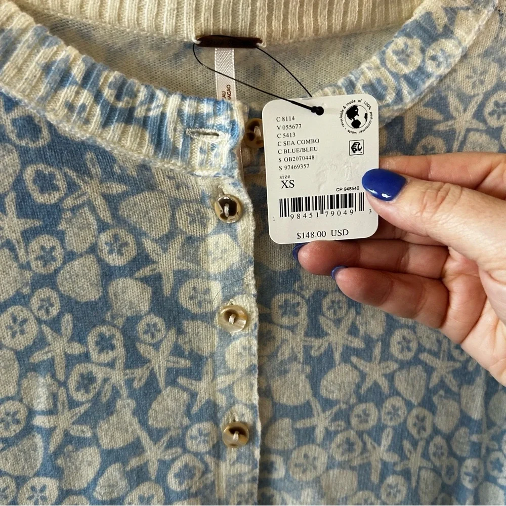 NWT Free People Noctural Patterned Cardigan Sea Shell Combo